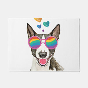 Paillasson Bull Terrier Chien avec Coeurs Saint-Valentin