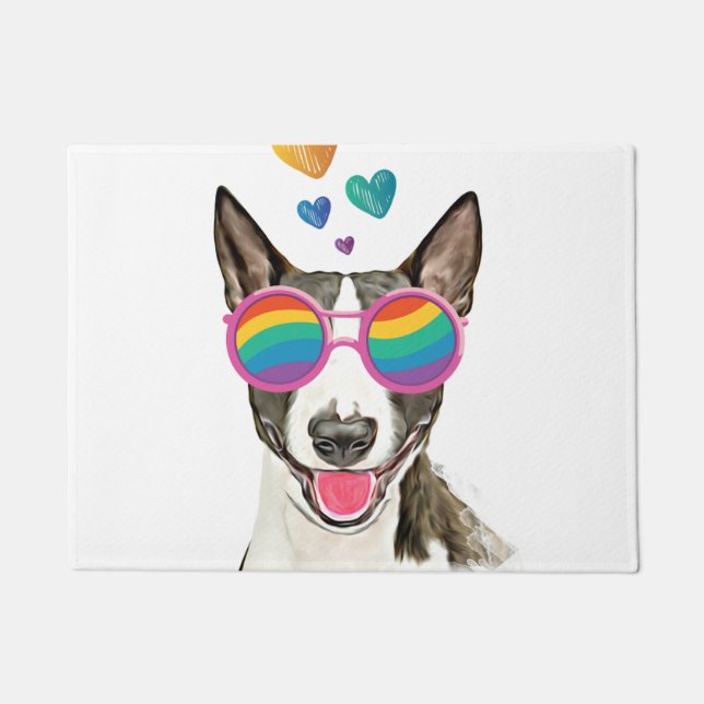 Paillasson Bull Terrier Chien avec Coeurs Saint-Valentin (Devant)