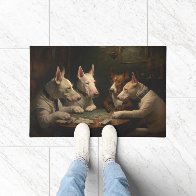 Paillasson Bull Terrier Chiens Jouer Poker Art (Intérieur)