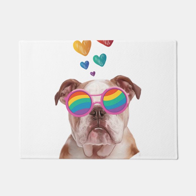 Paillasson Bulldog anglais avec des coeurs Saint-Valentin (Devant)