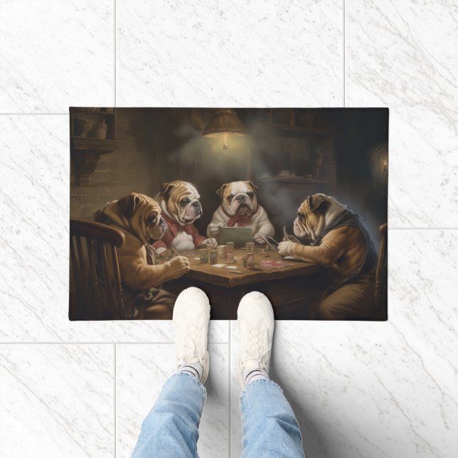 Paillasson Bulldogs jouer au poker art (Intérieur)