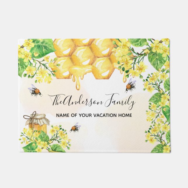 Paillasson Bumble abeilles miel florales jaunes famille monog (Devant)