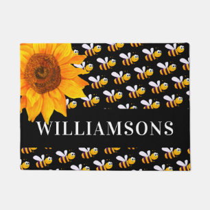 Paillasson Bumble noir abeilles tournesol nom de famille