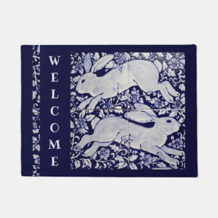Paillasson Bunny Lapin Bleu & Blanc Bienvenue Elégant Carrela
