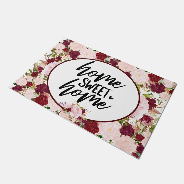 Paillasson Burgundy Floral Home Sweet Home (Incliné)