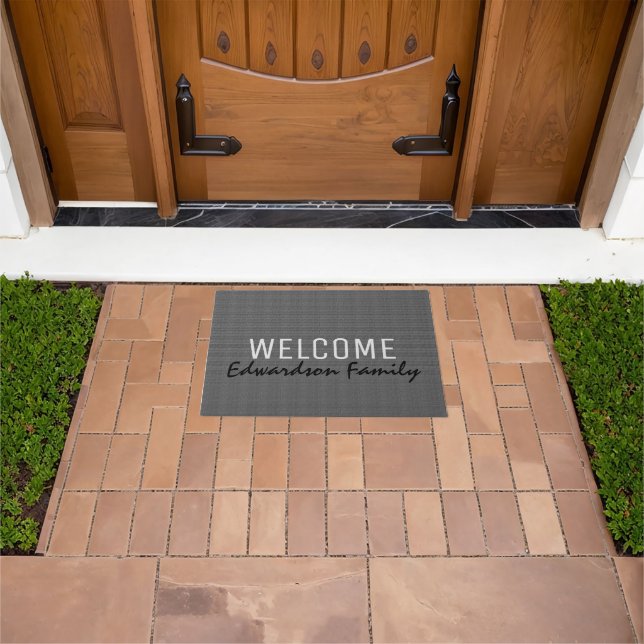 Paillasson Burlap gris moderne Welcome monogramme nom de fami (De plein air)