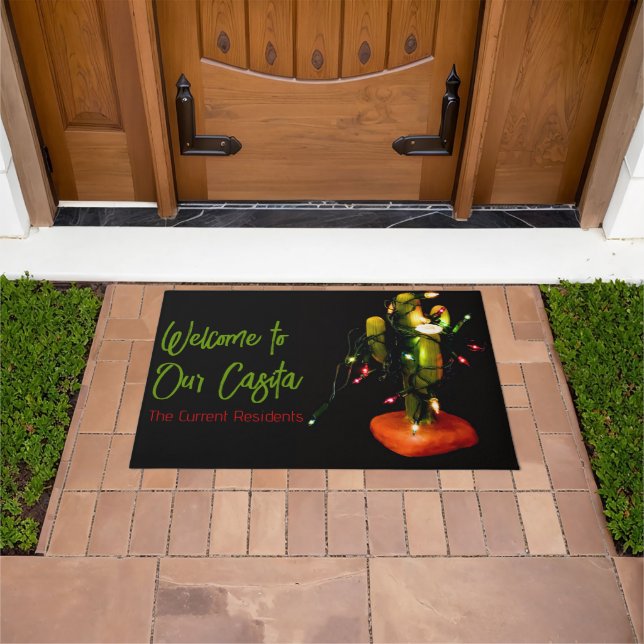 Paillasson Cactus Candle Wrapped in Christmas Lights (De plein air)