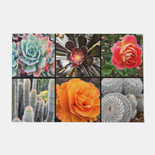 Paillasson Cactus fleurs roses photo collage coloré moderne