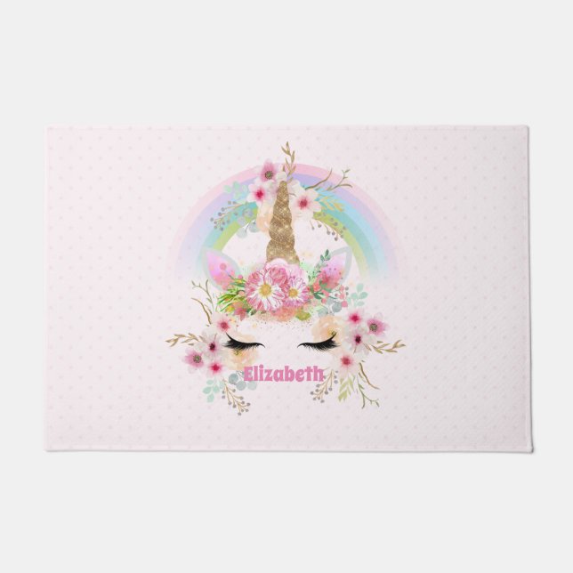 Paillasson Cadeaux mignons Fille-petite fille UNICORN NOMMÉ (Devant)