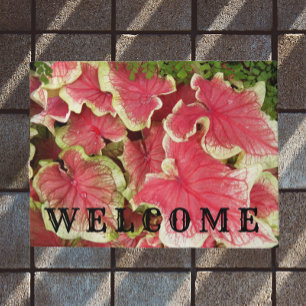 Paillasson Caladium rose rouillé Feuilles Floral Bienvenue
