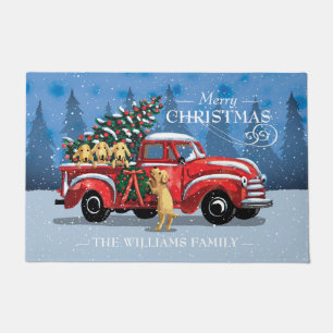 Paillasson Camion rouge Vintage de Noël avec Chiens Nom de fa