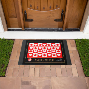 Paillasson Canada house mat, Drapeau canadien, Coeur / Bienve