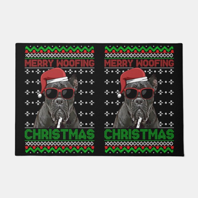 Paillasson Cane Corso Chien drôle Merry Woofing Noël (Devant)