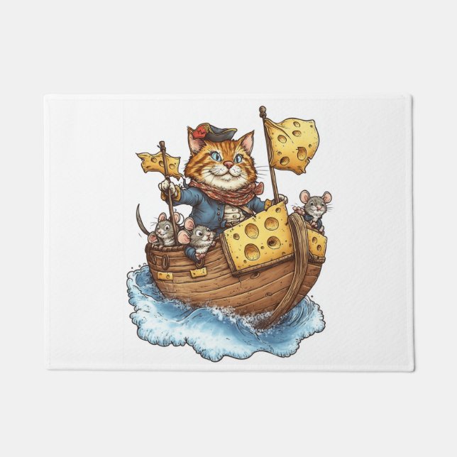 Paillasson Capitaine Meowbeard � Graphique de chat pirate drô (Devant)