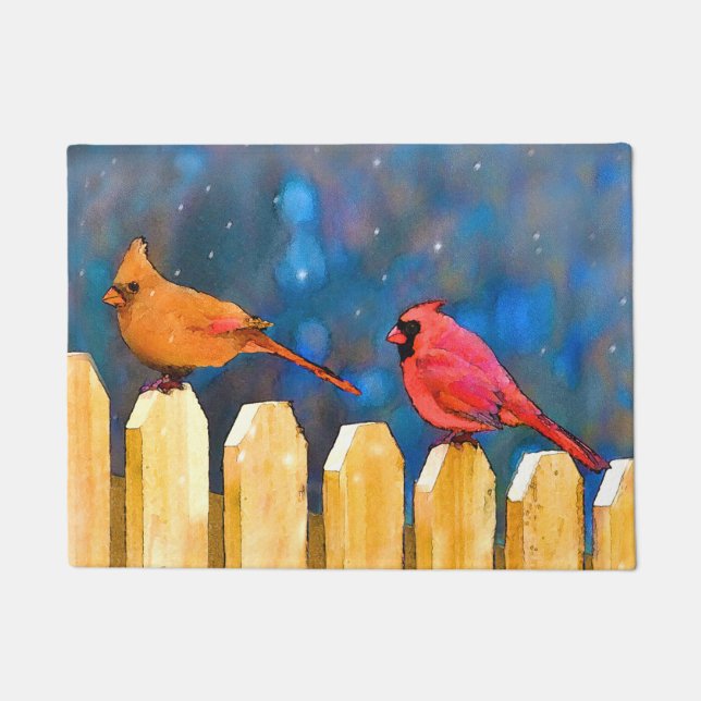 Paillasson Cardinals on the Fence Painting - Art original (Devant)