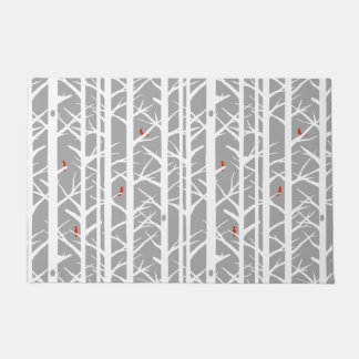 Paillasson Cardinaux dans les bouleaux en gris clair