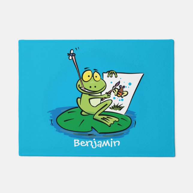 Paillasson Caricature amusante de grenouille verte (Devant)