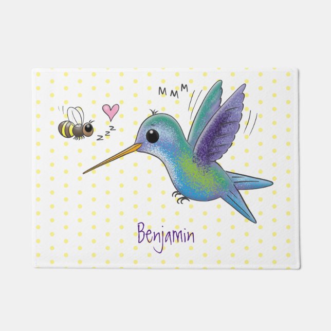 Paillasson Caricature de colibri d'abeille mignonne (Devant)