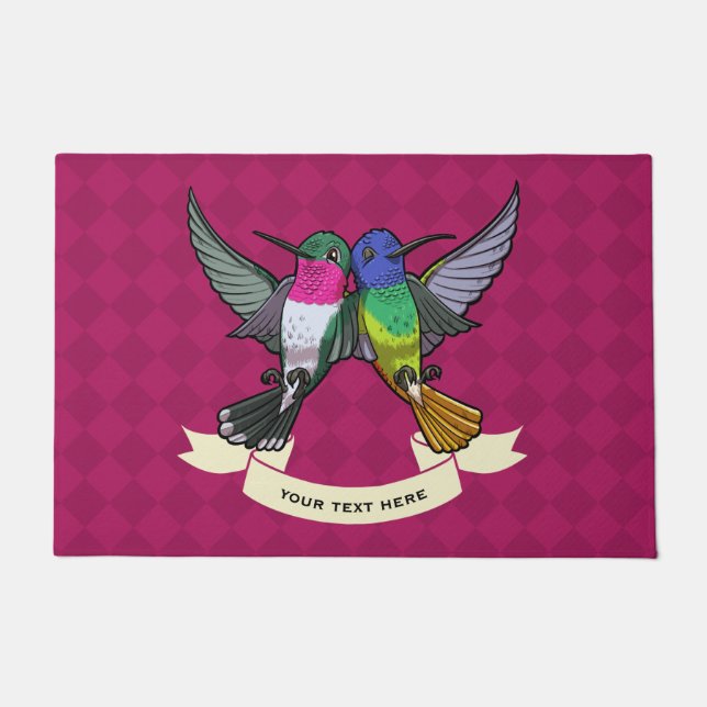 Paillasson Caricature de deux colibris de couleur vive (Devant)