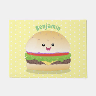 Paillasson Caricature de hamburger kawaii joyeux