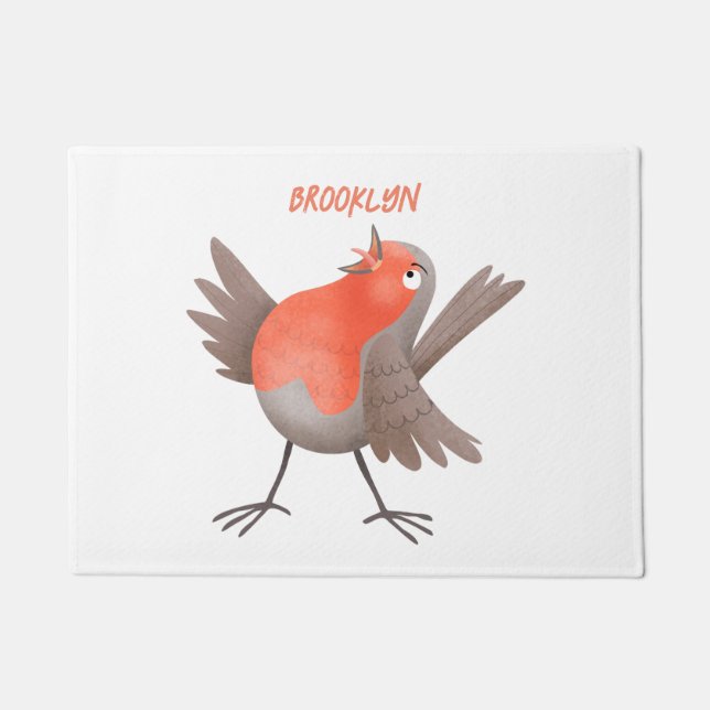 Paillasson Caricature d'oiseau rouge chantant mignon (Devant)