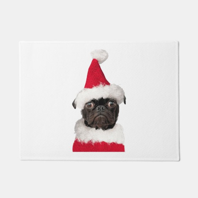 Paillasson Carlin noir mignon à Noël Santa Hat (Devant)