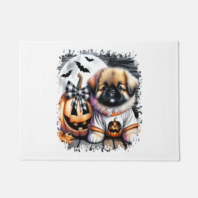 Paillasson Carré d'Halloween Chien Pekingese (Devant)