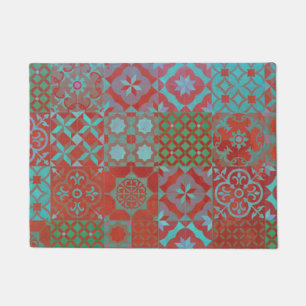Paillasson Carreaux égéens branchés et tendance en rouge et b