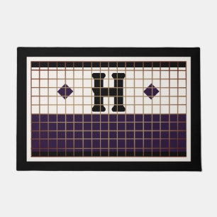 Paillasson Carrelage Bistro vintage violet et monogramme or