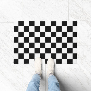 Paillasson Carrés à damier noir et blanc géométrique rétro