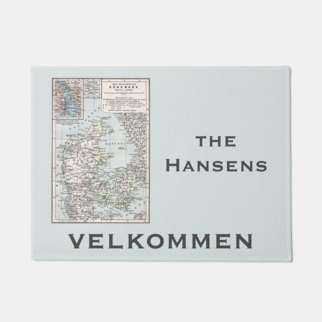 Paillasson Carte antique du Danemark, Danmark en danois, 1905 (Devant)