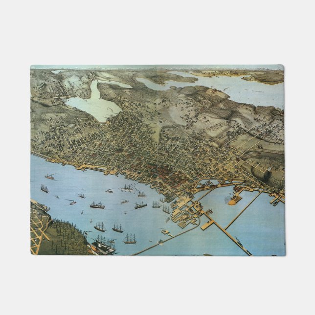 Paillasson Carte antique Vue aérienne Ville de Seattle Washin (Devant)