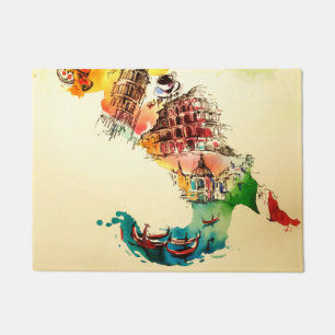 Paillasson Carte de l'Italie Vintage Couleur d'eau pour les v
