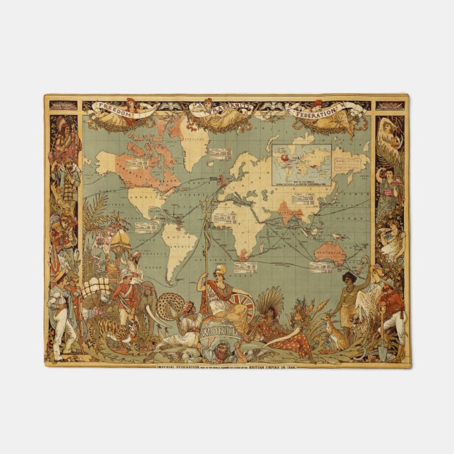 Paillasson Carte du monde Antique 1886 Illustré (Devant)