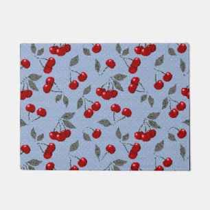 Paillasson Cartoon mignon rouge cerise baies vert feuille ble