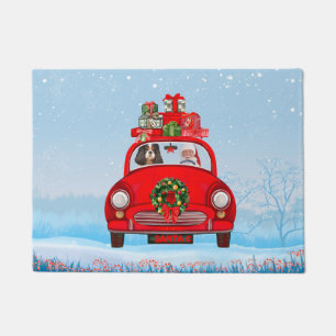 Paillasson Cavalier King Chien en voiture avec le Père Noël