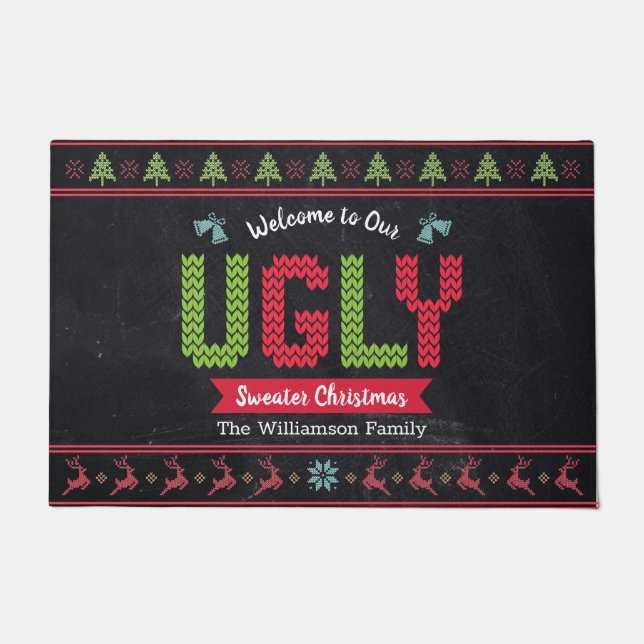 Paillasson Chalkboard Vilain Chandail de Noël Nordic Knit Fun (Devant)