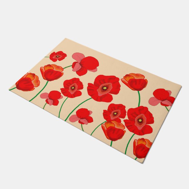 Paillasson Champ de fleurs de pavot rouge sur arrière - plan  (Incliné)