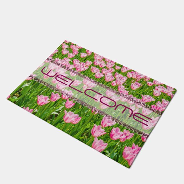 Paillasson Champ de fleurs de tulipes roses (Incliné)