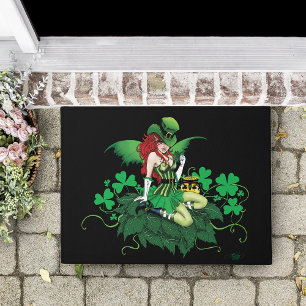 Paillasson Chance Trèfle Vert Fée Rouge Cheveux Shamrock