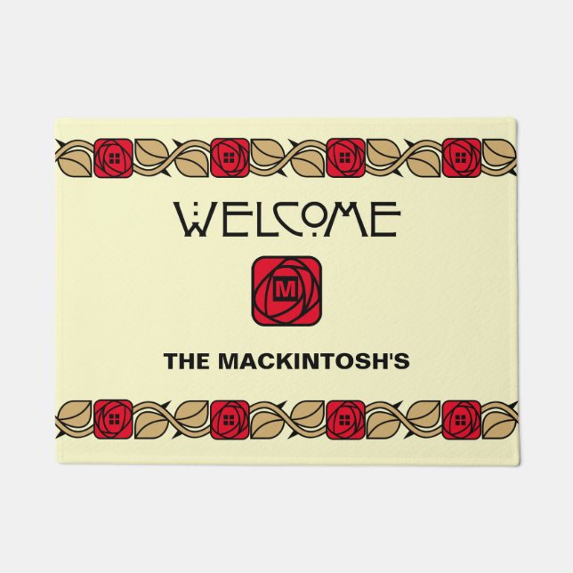 Paillasson Charles Mackintosh Arts & Artisanat Style Rose Fri (Devant)