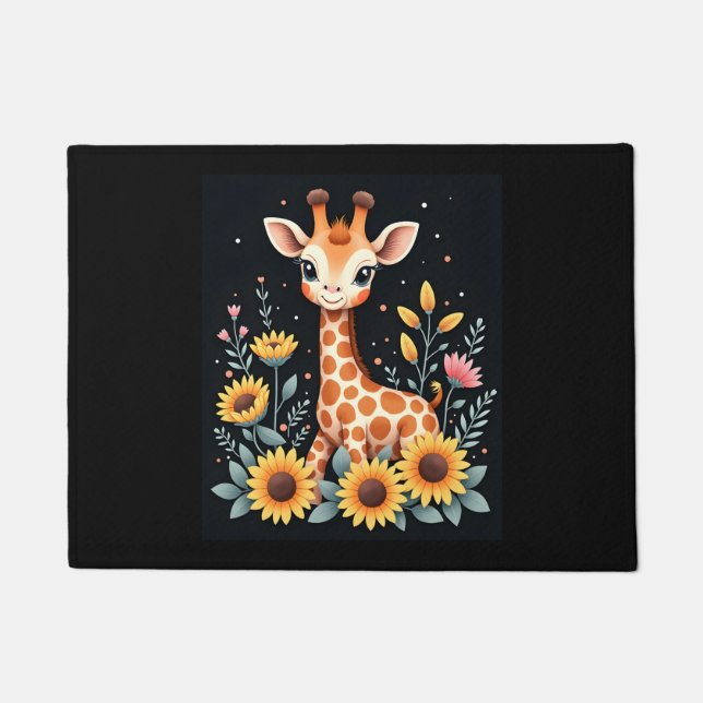 Paillasson Charmante Giraffe Entourée De Fleurs Longues Manch (Devant)