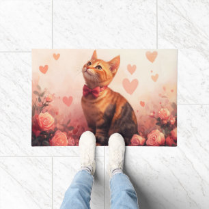 Paillasson Chat abyssin avec des roses - Saint-Valentin