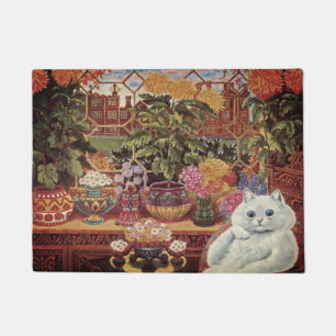 Paillasson Chat blanc vintage de fleur de botaniste de Wain