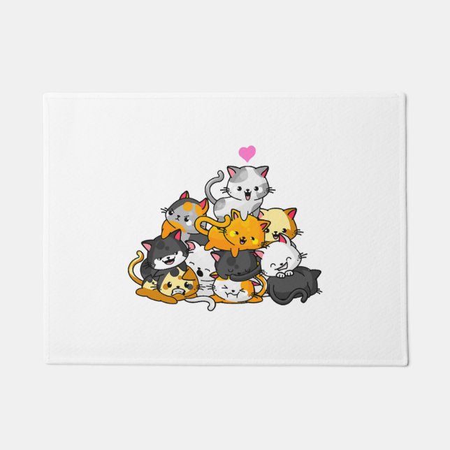 Paillasson Chat Cute Kitty Pile Chats Anime Kawaii Neko Cadea (Devant)