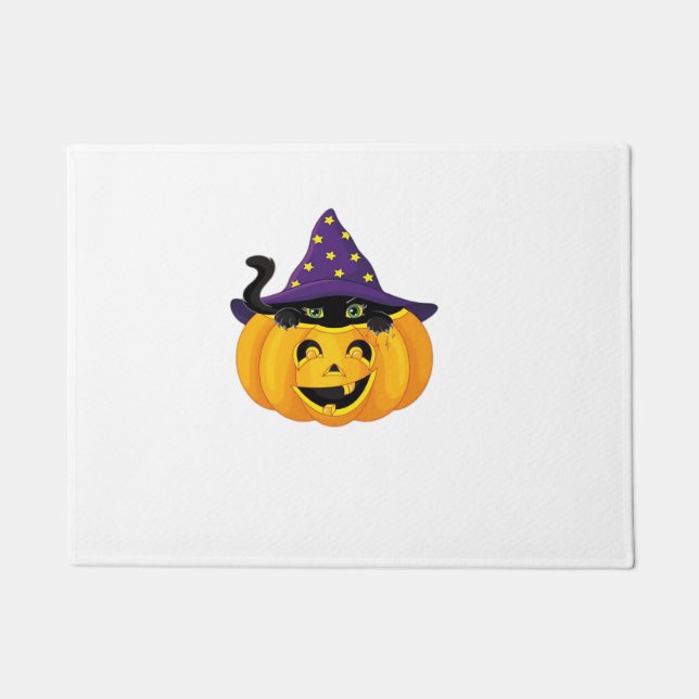 Paillasson Chat d'Halloween en Citrouille - Baguette de chato (Devant)
