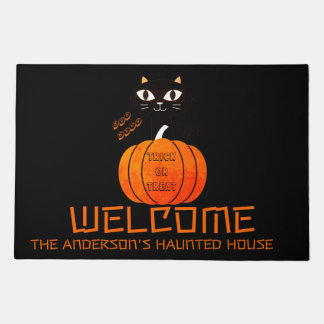 Paillasson Chat mignon noir et orange Maison hantée Halloween