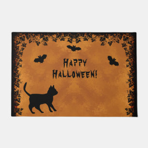 Paillasson Chat noir avec chauve-souris, Happy Halloween