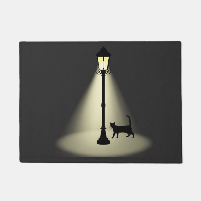 Paillasson Chat noir de poussette nocturne clair de rue (Devant)