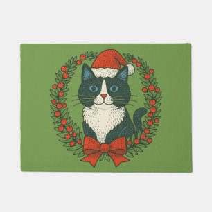 Paillasson Chat noir et blanc, Noël Père Noël